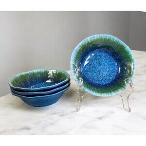 Topmela Melamine Cereal Bowl Teal Turquoise Galaxy Swirl Design 7” Set Of 4